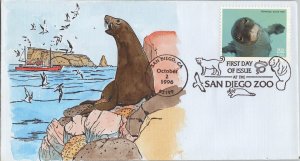 ZAYIX 1996 US 3105 FDC Hand Painted SMB Cachet Endangered Hawaiian Monk Seal