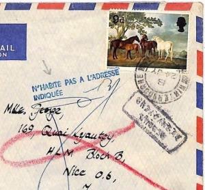 LL279 GB FRANCE RETOUR MAIL 1967 Bristol Nice *N'HABITE PAS..* {samwells-covers}