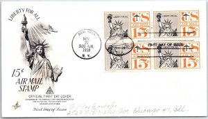 US FIRST DAY COVER REVISED DESIGN 15c AIRMAIL BLOCK OF (4) 1961 ADDRESSED 1