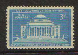 #1029 MNH  3c Columbia University, 200 years 1954 Issue 