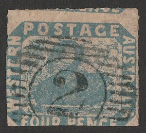 WESTERN AUSTRALIA 1854 Swan 4d pale blue, rouletted about 13.