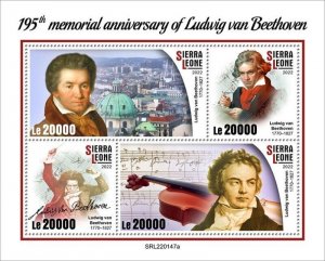 Sierra Leone - 2022 Ludwig van Beethoven - 4 Stamp Sheet - SRL220147a