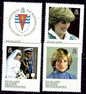 Falkland Is 1L72-75 MNH 1982 Princess Diana (an2583)