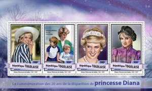 Togo - 2017 Princess Diana Anniversary - 4 Stamp Sheet - TG17122a
