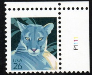 SC# 4137 - (26c) - Florida Panther - MNH - Plate # Single