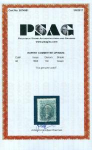 EDW1949SELL : USA 1868 Scott #96 Used. Fresh & nice. PSAG Certificate. Cat $250.