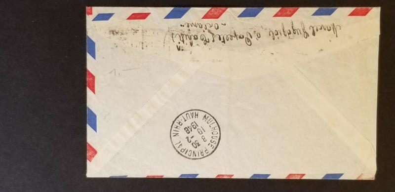 1948 Papeete Tahiti French Colony to Mulhouse France Airmail Registered Cover