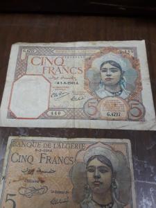 France & Algerie 5 Fr Note Lot