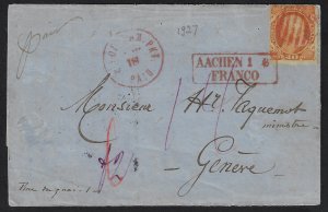 Scott #38 - $1,350.00 – Fine – Tied on 1861 folded letter to Geneva.