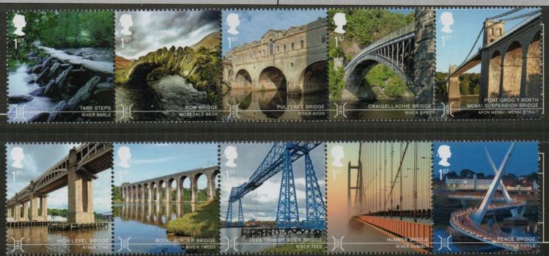 Great Britain Sc 3371-80 2015 Bridges stamp set mint NH