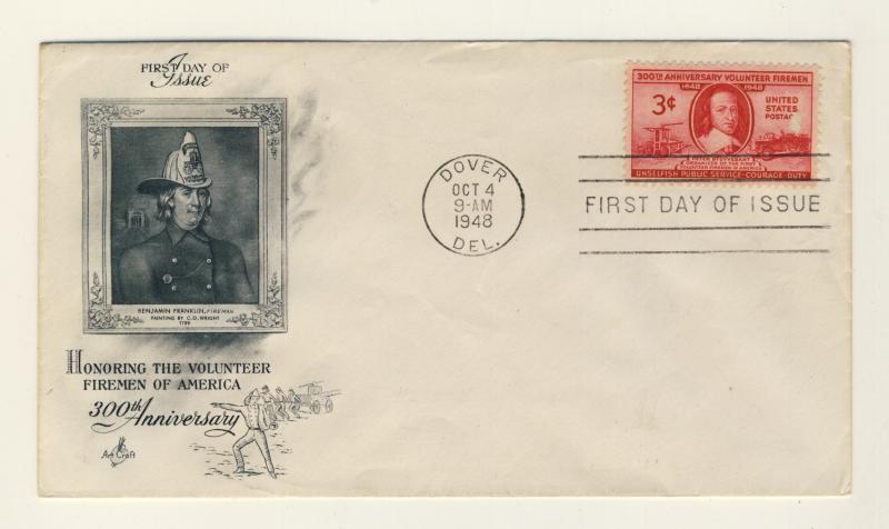 US - 1948 - Scott 971 FDC 3c Volunteer Firemen (Art Craft Cachet) -