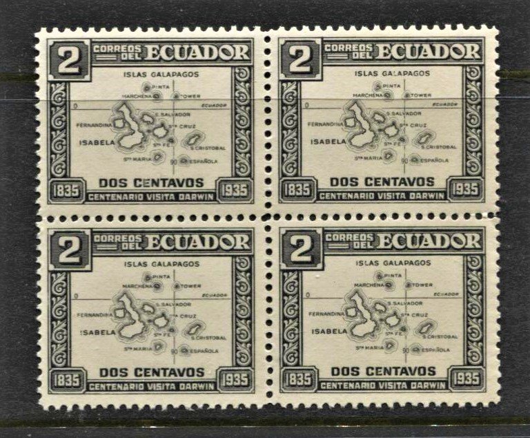 STAMP STATION PERTH Ecuador #340 Map of Galapagos Block of 4 MNH