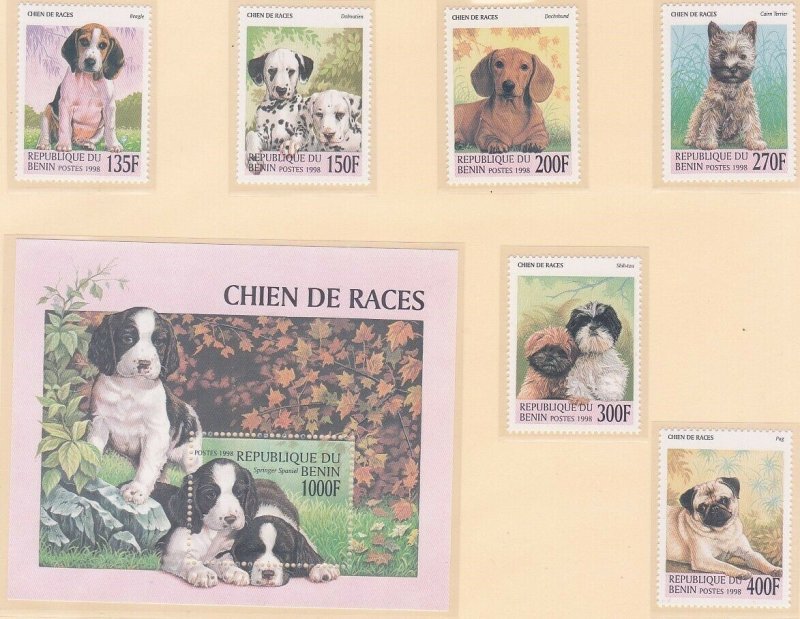 Benin 1087-93 MNH 1998 Dogs Full Set w/Souvenir Sheet Very Fine