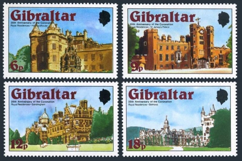 GIBRALTAR - SC#365-368 ROYAL RESIDENCES, SILVER JUBILEE OF QEII  (1978) MNH