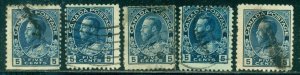 CANADA SCOTT # 111, USED, 4 STAMPS VG-F, 1 STAMP PERF FAULT, GREAT PRICE!