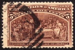 1893, US 5c, Columbus Soliciting Aid, Used, Sc 234