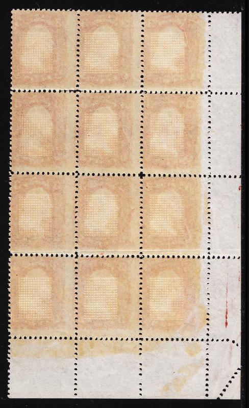 USA — SCOTT 88 — 3¢ WASHINGTON — E GRILL — MNH BLOCK/12 — SEE DESC — SCV $18,000