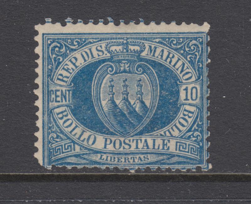 San Marino Sc 7a MNH. 1890 10c blue Coat of Arms, Scarce