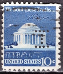 USA; 1973: Sc. # 1510:  Used Perf. 11 x 10 1/2 Single Stamp W/Perfins