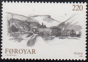 Faroe Islands 1982 MNH Sc #84 220o View of Hvalvik by Ingalvur av Reyni