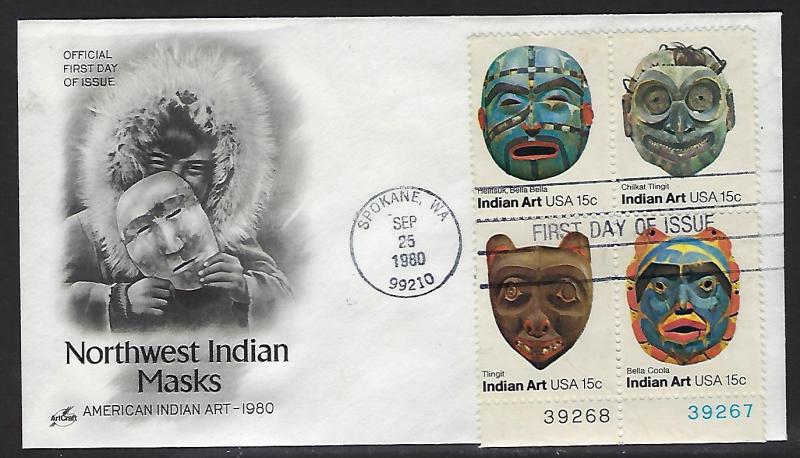 FDC First Day Cover #1834 37 Indian Masks Tllingits Boola Boola Northwest Tribe