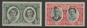 SOUTHERN RHODESIA SG62/3 1947 ROYAL VISIT MNH