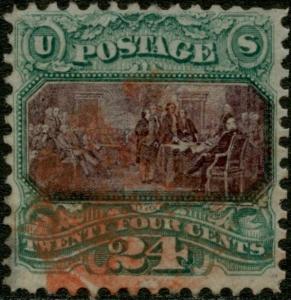 #120 24¢ 1869 VF (APP.) WITH RED COLOR CANCEL (TINY THIN) CV $1200.00 BP6260