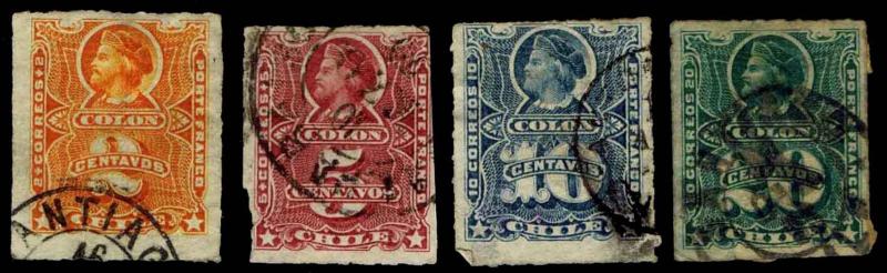 1877 CHILE #21-24 CHRISTOPHER COLUMBUS - USED - FINE+ - CV$13.35 (ESP#2315)