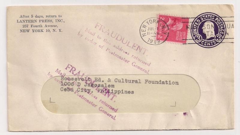 US 2c Prexie #806 on PSE to Philippines w Fraudulent h/s FVF