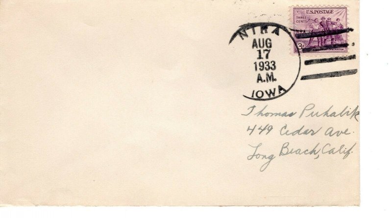 NRA STAMP USED ON COVER,  NIRA, IOWA  1933  FDC10978