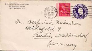 United States Rhode Island Providence 1939 machine  2c Adams Prexie on 3c Was...