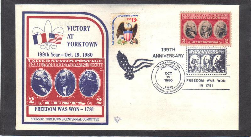 Event 199th Yorktown 703 2c Yorktown 1596 13c Eagle (Unkn Cachet-U/A) CV0857