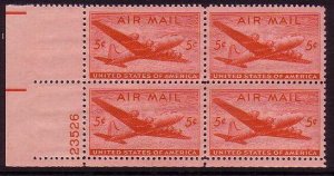 USA Airmail Douglas DC-4 Plate Block Pencil mark 1946 MH SG#a941 MI#549