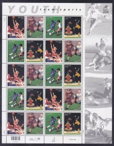 US 3402a (3399-3402) MNH 2000 Youth Team Sports Full Pane of 20