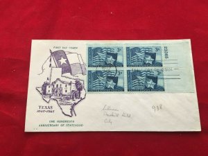 1945 Scott 938 Texas  First day cover