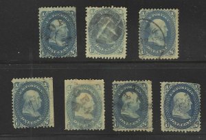 7 USED SCOTT #63 1c BENJAMIN FRANKLIN - ISSUE **1861**