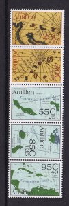 Netherlands Antilles #B360a  MNH  2003 maps . strip of 5 from the sheet