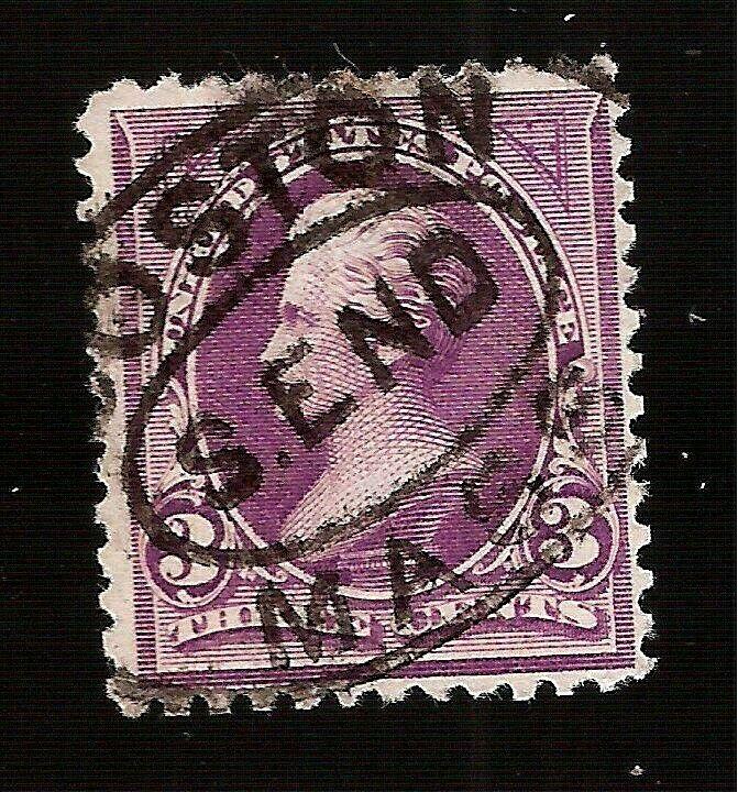 US  1894Sc # 253 3 c Jackson Perf 12 USED* - BOSTON Cancel - Rich Purple Color