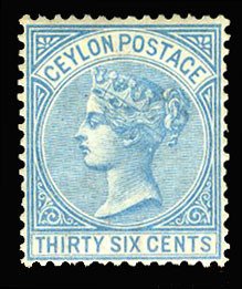 Ceylon #70 (SG 129) Cat£200, 1872 36c blue, hinged