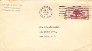 United States Connecticut Greenwich 1936 machine  3c Connecticut TIPEX Souven...