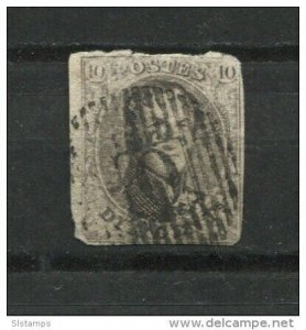 Belgium 1851 Sc 6a Used Ribbed Paper Cv $62.50