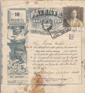 1932, Argentina: Buenos Aires Peddler's License (30644)