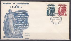 Colombia, Scott cat. 675, C301. Liberator of Salvador issue. First day cover.