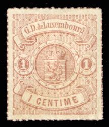 Luxembourg #17 Cat$35, 1872 1c red brown, unused withiut gum