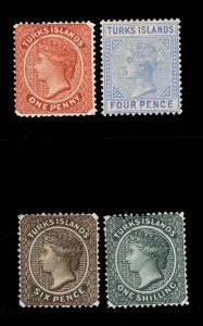 MOMEN: TURKS ISLANDS SG #49-52 1881 CROWN CC MINT OG H £640 LOT #68822*