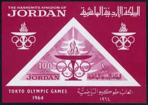 Jordan 483a sheet, MNH. Michel 481 Bl.16. Olympics Tokyo-1964. Torch.