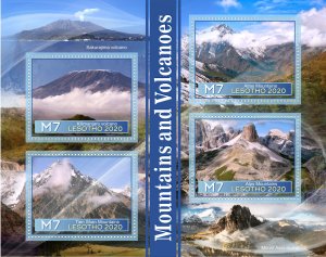 Stamps. Mountains and volcanoes  2020 year 1+1 sheets perforated Lesotho