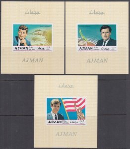 AJMAN MICHEL Cat # BLK122-4B MNH FULL SET of 3 S/S KENNEDY BROTHERS - IMPERF