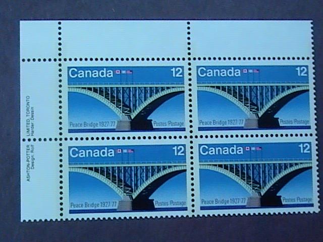 CANADA # 737--MINT/NEVER HINGED--CORNER MARGIN BLOCK OF 4---PEACE BRIDGE---1977