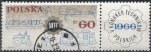 Poland 1387 (used cto, w/label)) 60g Polish industry: emblem & symbols (1966)